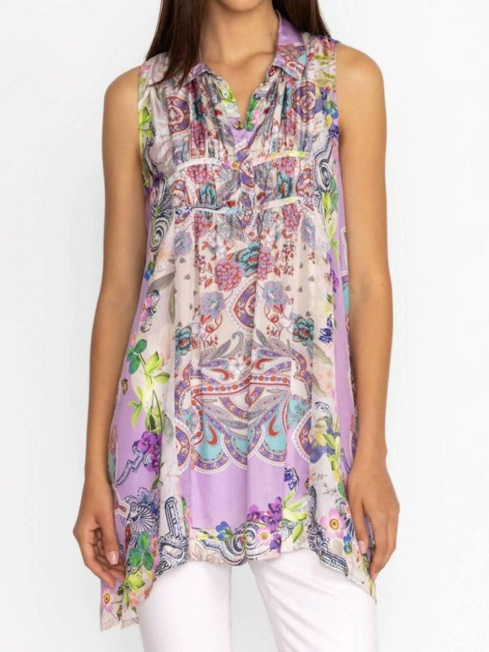 Johnny Was Ahmanita Silk Geometric Print Tunic